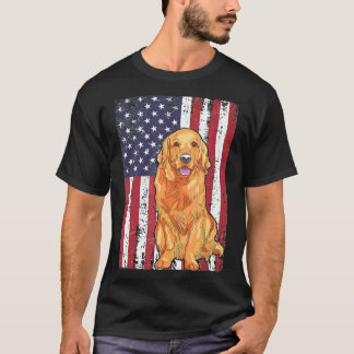 American Flag Golden Retriever Patriotic Dog T-Shirt