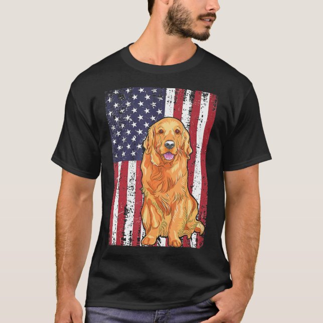 American Flag Golden Retriever Patriotic Dog T-Shirt (Front)