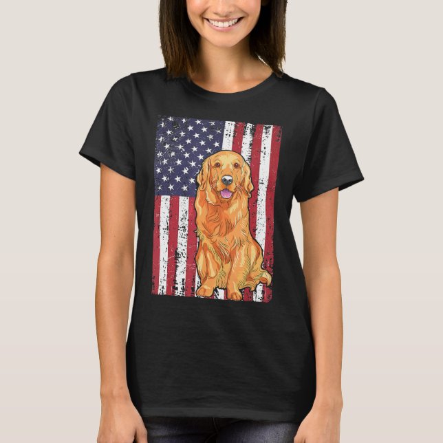 American Flag Golden Retriever Patriotic Flag Gift T-Shirt (Front)