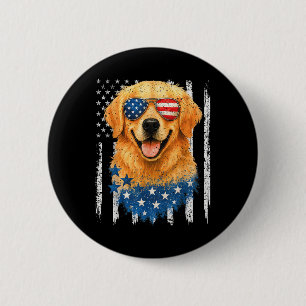 American Flag Golden Retriever Usa Retro 4th Of Ju Button