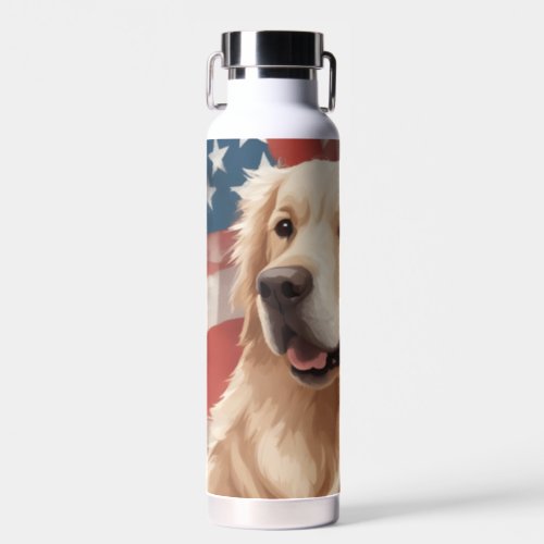 American Flag Golden Retriever Water Bottle