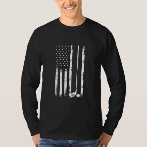 American Flag Golf Club Golf Ball Golfer  T_Shirt