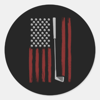 American Flag Golf For Golfer Golf Club Classic Round Sticker