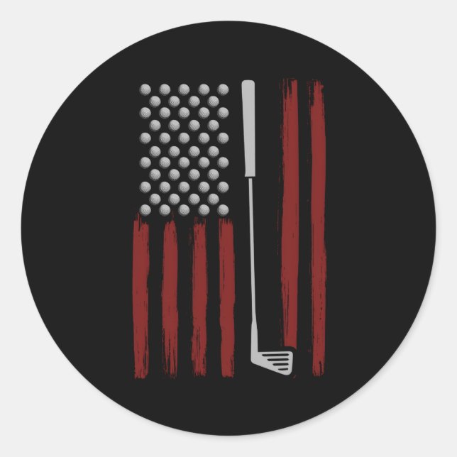 American Flag Golf For Golfer Golf Club Classic Round Sticker (Front)