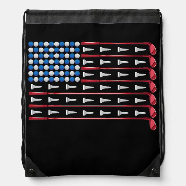 American Flag Golf July 4th Golf Patriotic Golf Drawstring Bag (Front)