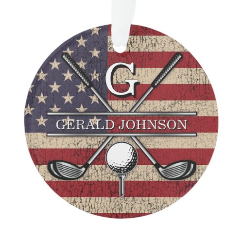 American Flag Golf Monogram Design Ornament