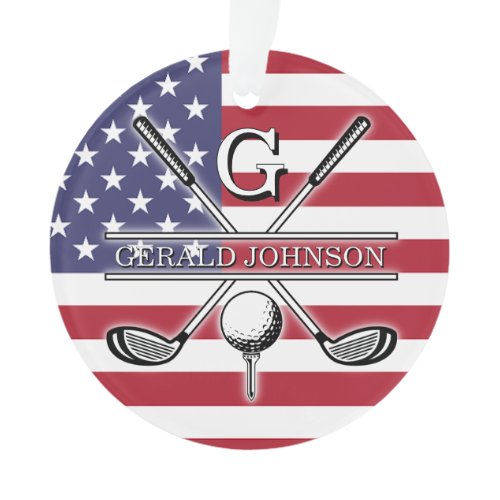 American Flag Golf Monogram Design Ornament