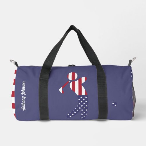 American Flag Golf Player _ Personalized Blue Duffle Bag