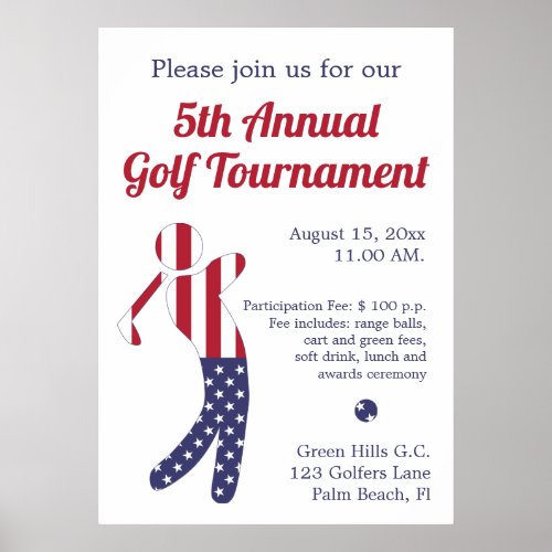 American Flag  Golf Tournament Announcement Poster