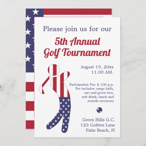 American Flag  Golf Tournament Invitatation Invitation