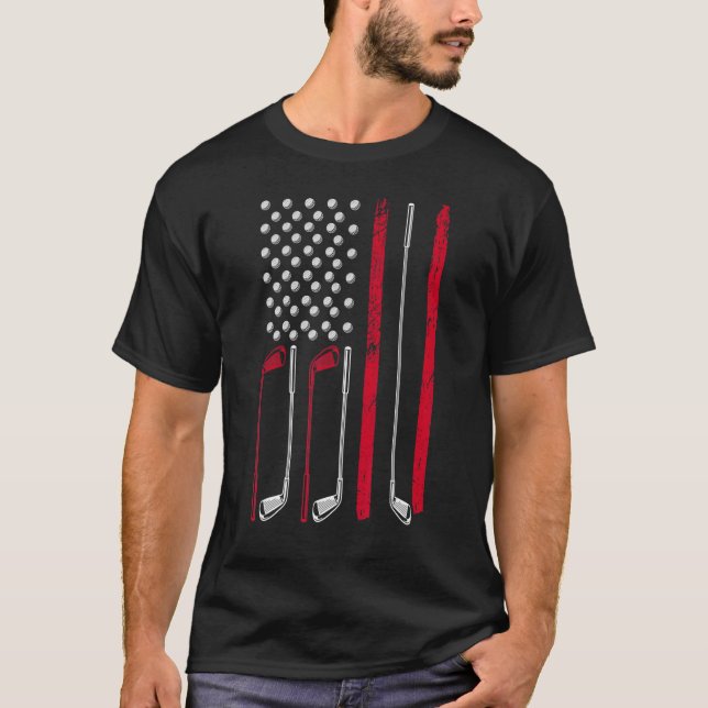 American Flag Golfing Patriotic Golf  4th Of July T-Shirt (Front)