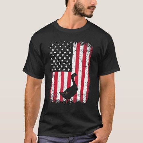 American Flag Goose Animal Vintage 4th Of July T_Shirt