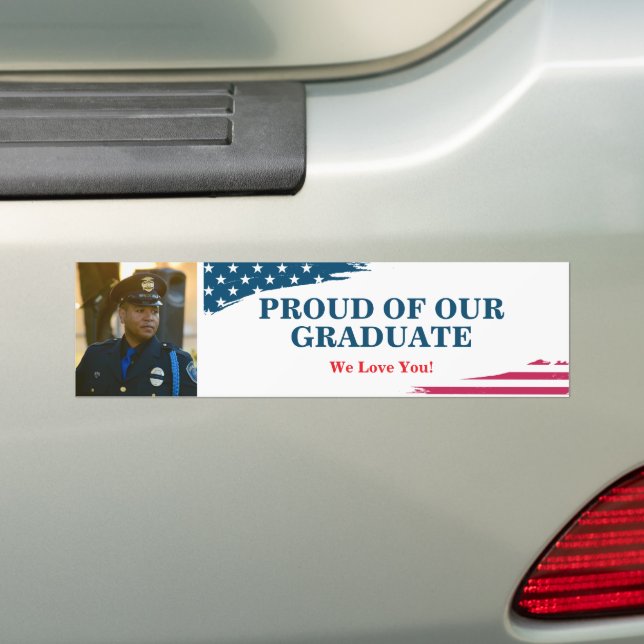 American Flag Graduation Military Bumper Sticker (On Car)
