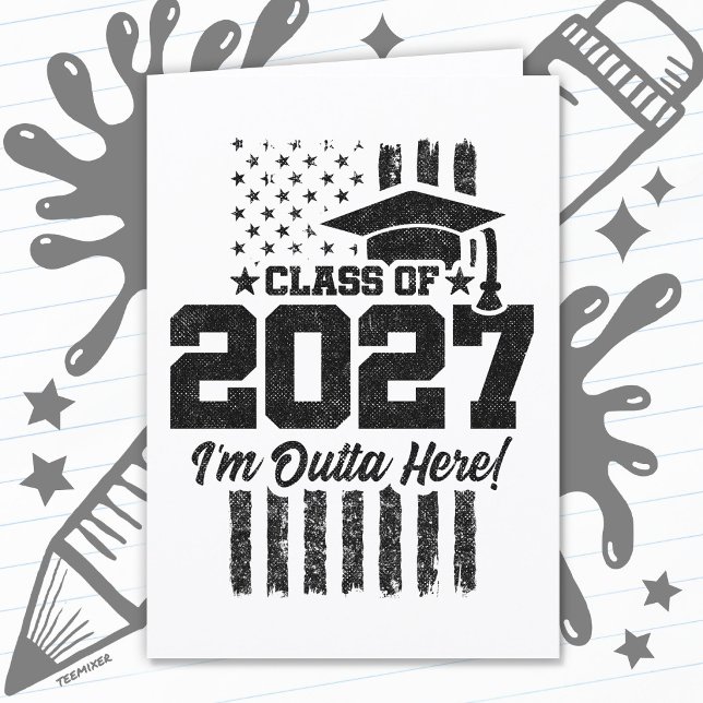 American Flag Graduation Senior Class of 2027 Card (Creator Uploaded)