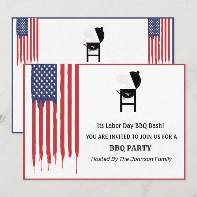  American Flag Graffiti Labor Day BBQ Party   Invitation (Front/Back)