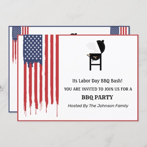  American Flag Graffiti Labor Day BBQ Party   Invitation