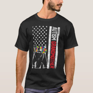 American Flag Grandmother Bear Autism Awareness Fa T-Shirt