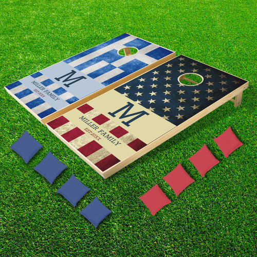 American Flag Greek Flag Family Name Monogrammed