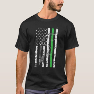 American Flag Green Line Military Army Cool Fishin T-Shirt