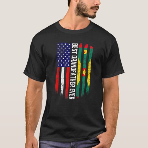 American Flag  Grenada Flag Best Grandfather Ever T_Shirt