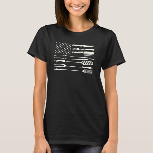 American Flag Grilling Griller Barbecue Chef Coal  T_Shirt