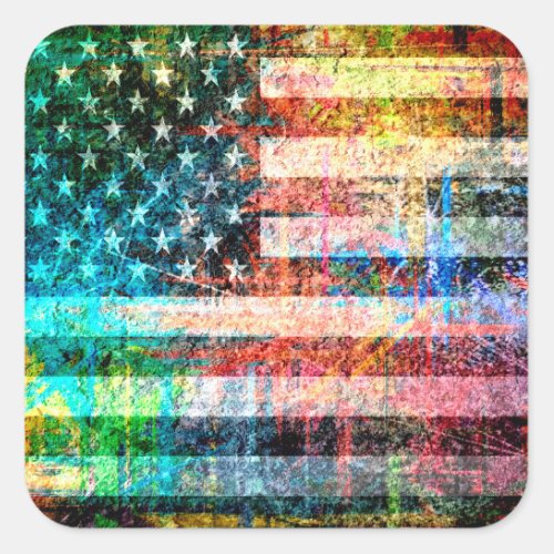 American Flag Grunge Art 3 Square Sticker