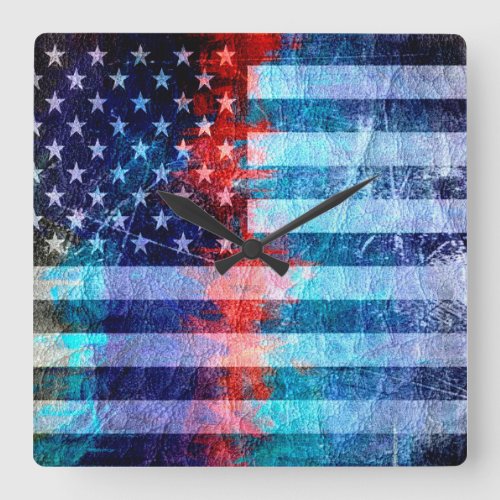 American Flag Grunge Art 6 Square Wall Clock