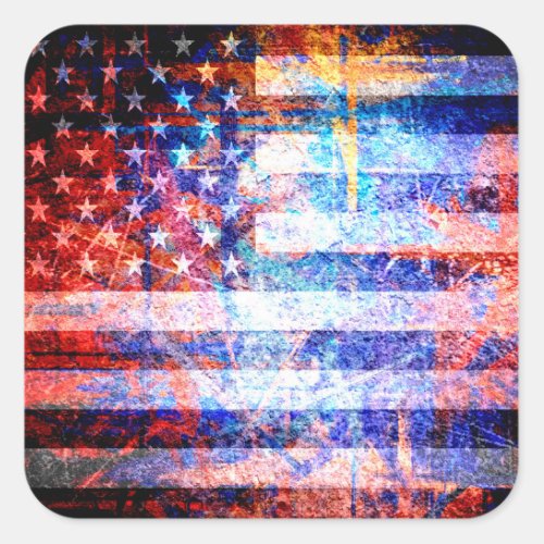 American Flag Grunge Art Square Sticker