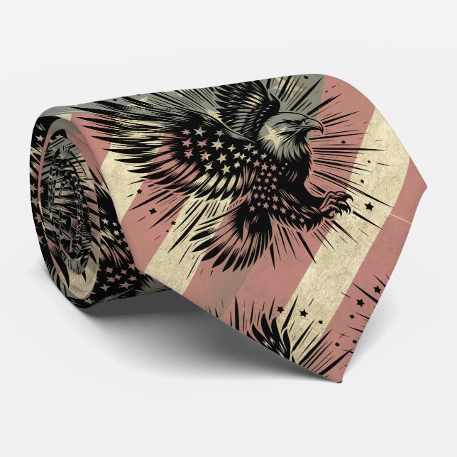 American Flag Grunge Bald Eagle Patriotic  Neck Tie (Rolled)