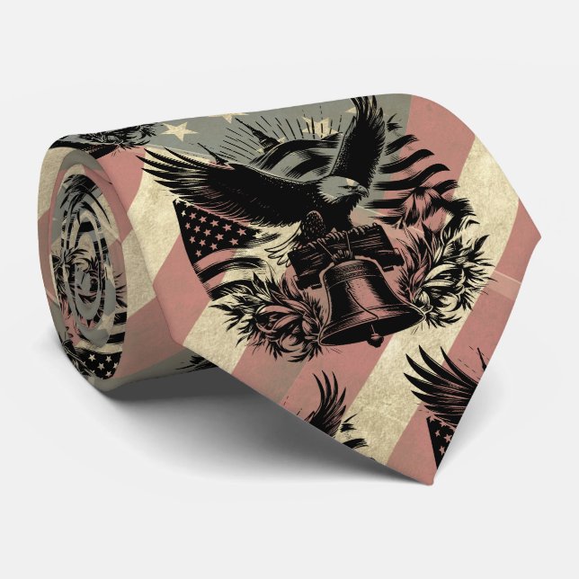 American Flag Grunge Bald Eagle Patriotic  Neck Tie (Rolled)