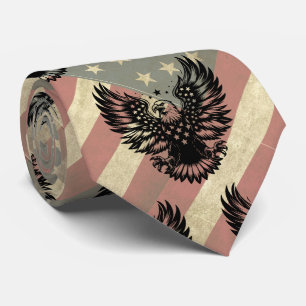 American Flag Grunge Bald Eagle Patriotic  Neck Tie