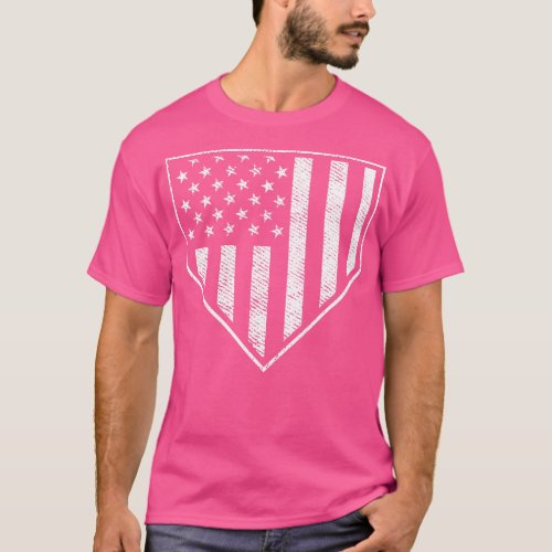 American Flag Grunge Home Plate Patriotic Baseball T_Shirt