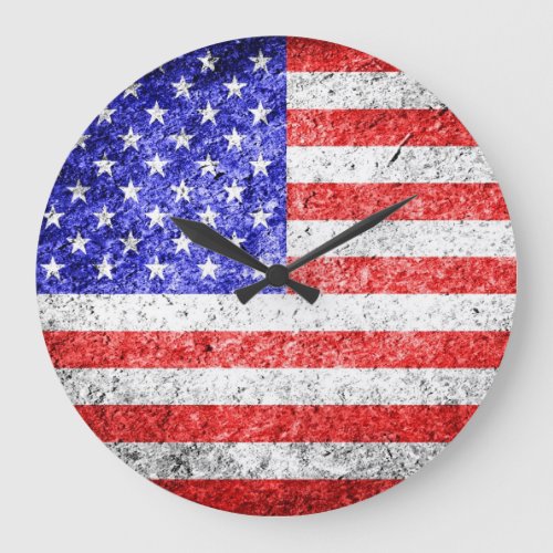 American Flag Grunge Large Clock