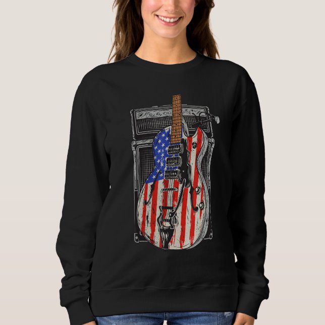 American Flag Guitar 4th of July Guitarist USA Cou Sweatshirt (Front)