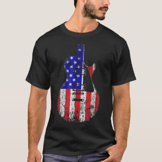 American Flag Guitar 4th Of July Pride Guitarist V T-Shirt