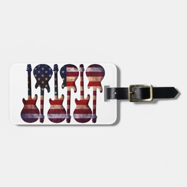 American Flag Guitar Art Luggage Tag (Front Horizontal)
