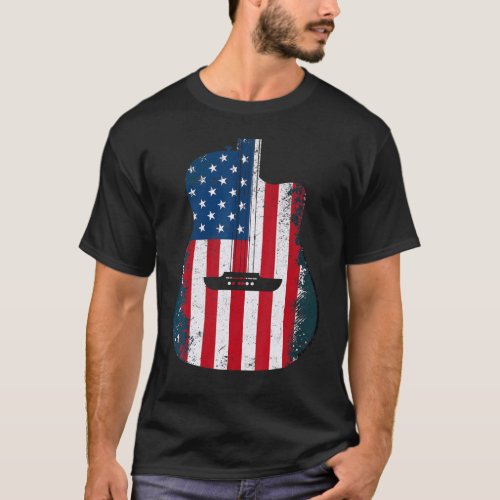 American Flag Guitar Musician Vintage Usa T_Shirt