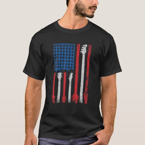 American Flag Guitar Patriotic Music Lover T_Shirt