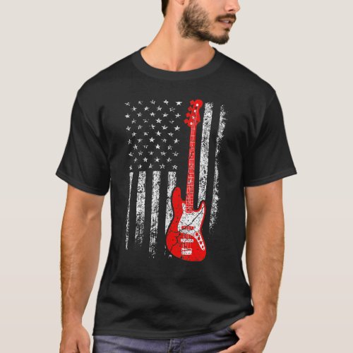 American Flag Guitar Red White Patriotic Music T_Shirt