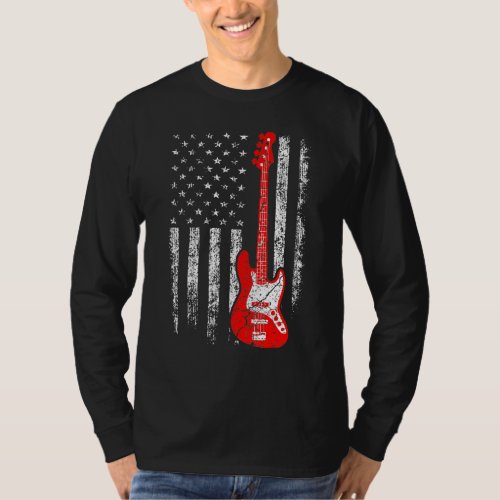 American Flag Guitar Red White Patriotic Music T_Shirt