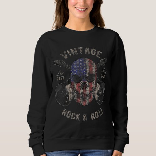 American Flag Guitar Vintage Rock and Roll Skull G Sweatshirt