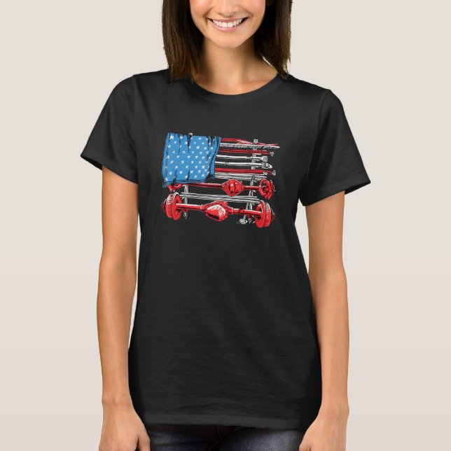 American Flag Gym and Fitness Weight Lifting 4th o T-Shirt (Front)