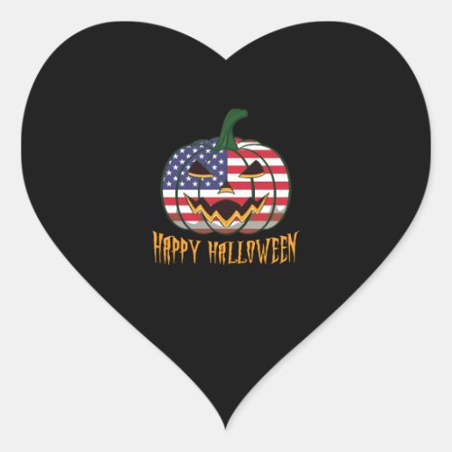 American Flag Halloween Pumpkin Heart Sticker