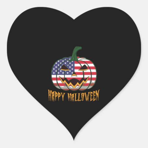 American Flag Halloween Pumpkin Jack o Lantern Heart Sticker