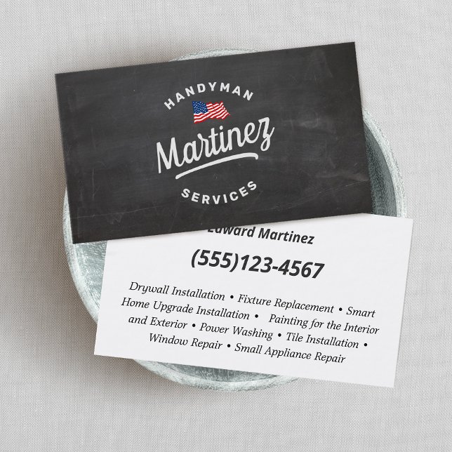 American Flag Handyman Carpentry Business Card (Creator Uploaded)