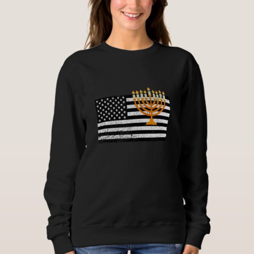 American Flag Hanukkah Menorah Proud Jewish Americ Sweatshirt
