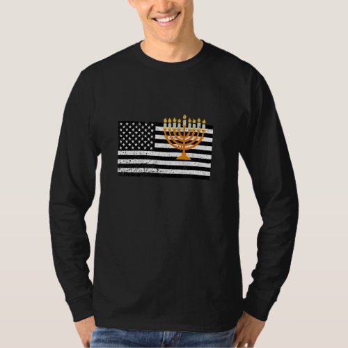 American Flag Hanukkah Menorah Proud Jewish Americ T_Shirt