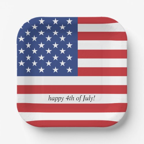 American Flag Happy 4th of July Paper Plates