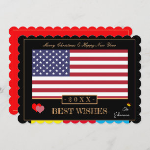 American Flag & Happy New Year /Best Wishes USA Holiday Card
