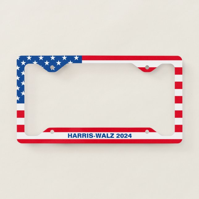 American Flag HARRIS-WALZ VOTE 2024 Political License Plate Frame (Front)